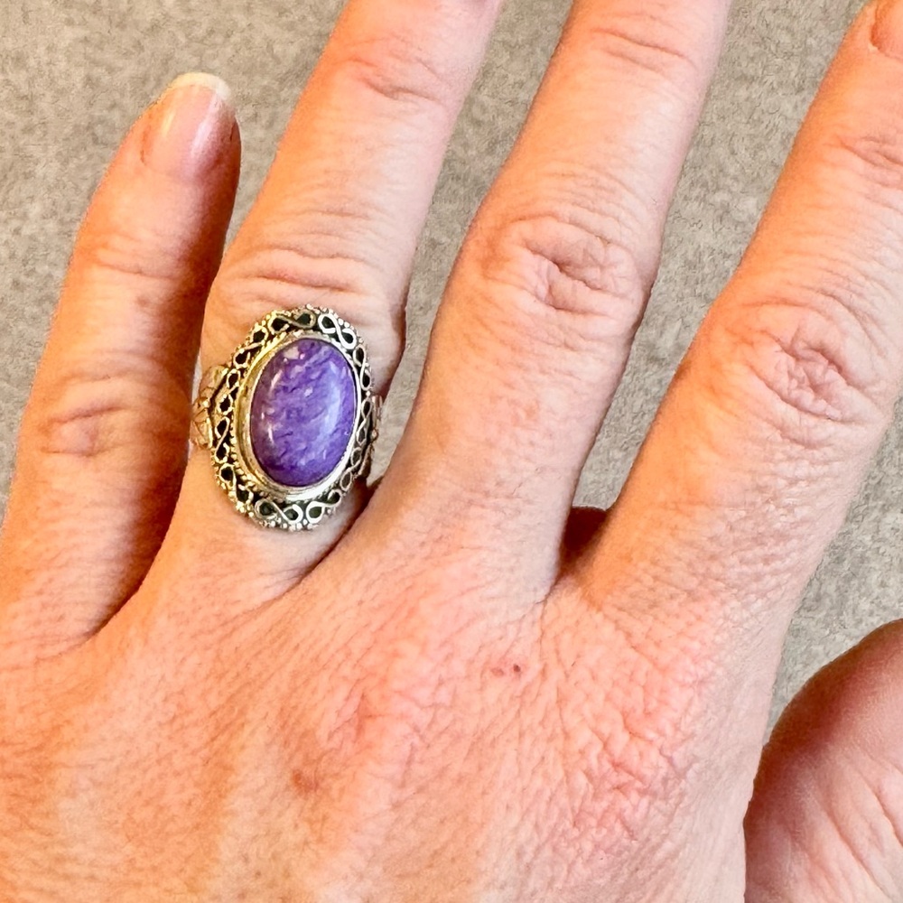 Charoite Infinity Shield Ring - image 8